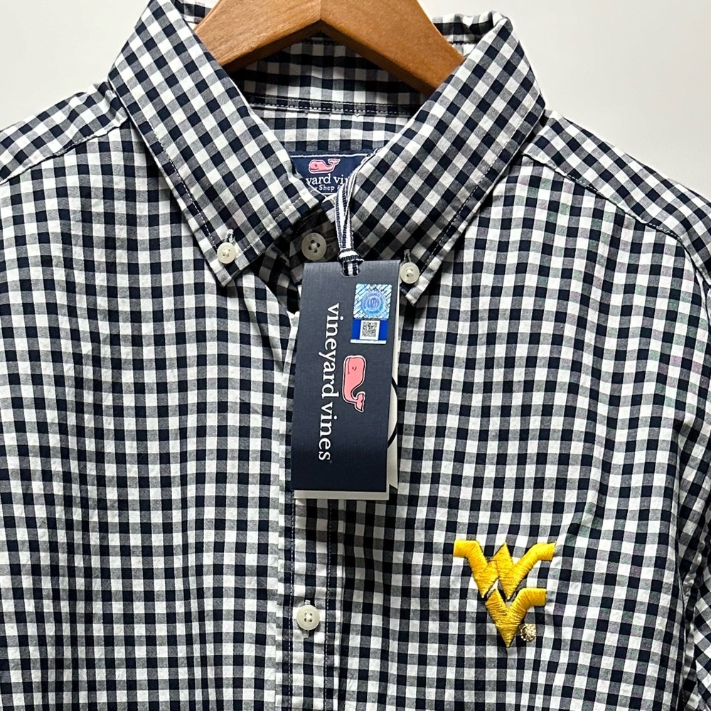West Virginia Vineyard Vines WVU classic fit Murray shirt  navy check game day